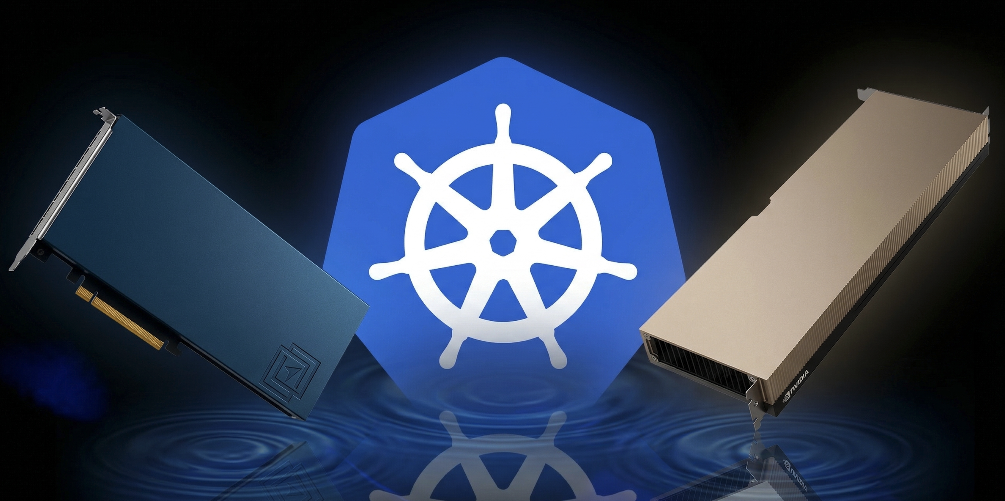 Kubernetes logo surrounded by various hardware device icons
